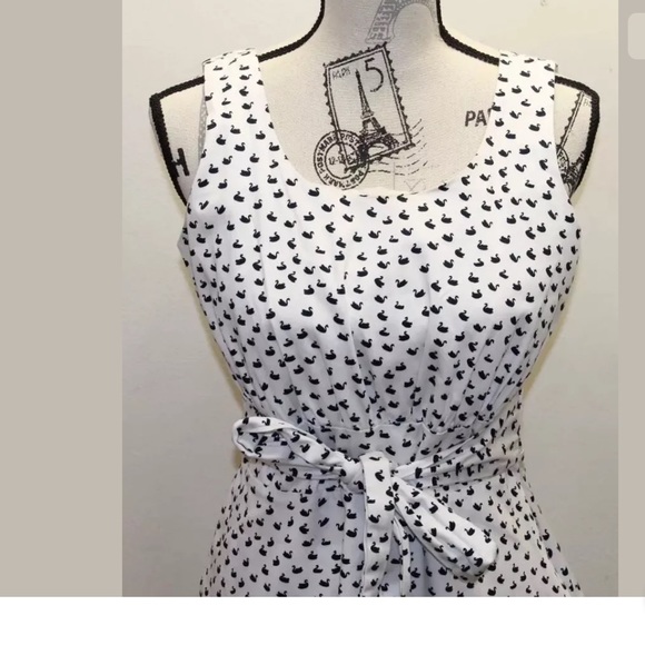Cynthia Rowley Summer Dress White Swan Print 6 - Picture 3 of 8